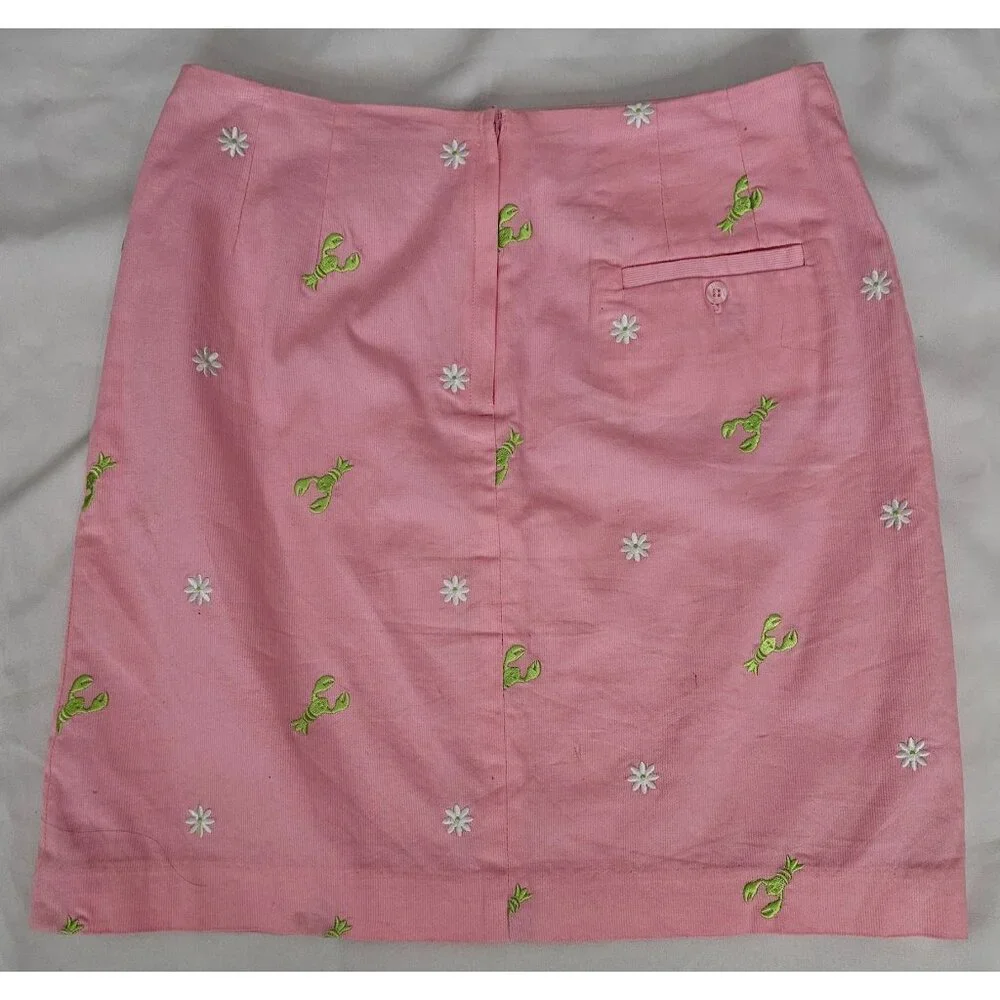 Lilly Pulitzer Women's Light Pink Daisy Lobster Embroidered A-Line Skirt Size 8 - Picture 5 of 16
